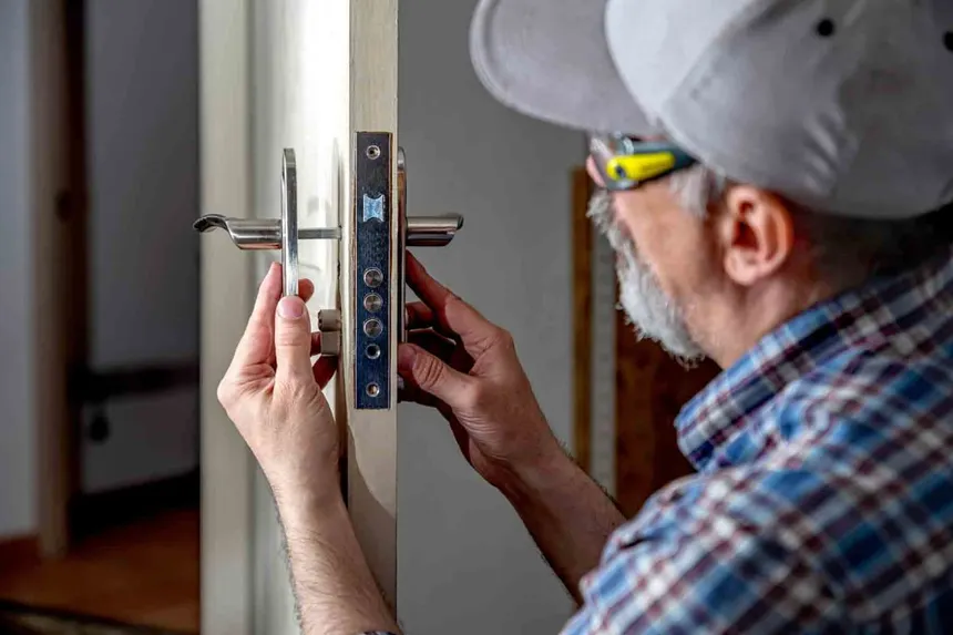 24/7 emergency locksmith unlocking residential door during a night lockout